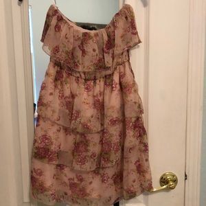 Strapless pink floral dress for summer